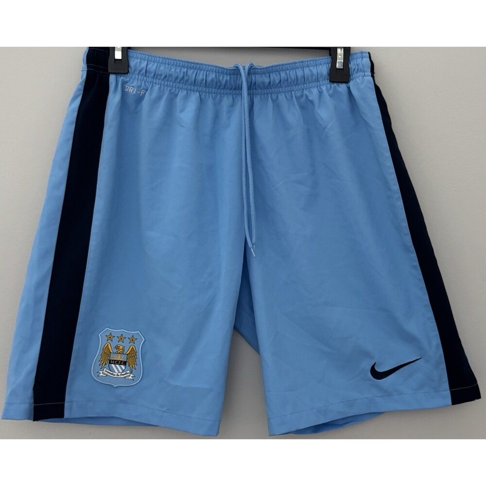 Nike Men's Large Manchester City Football Club Dri-Fit Shorts Light Blue/Navy